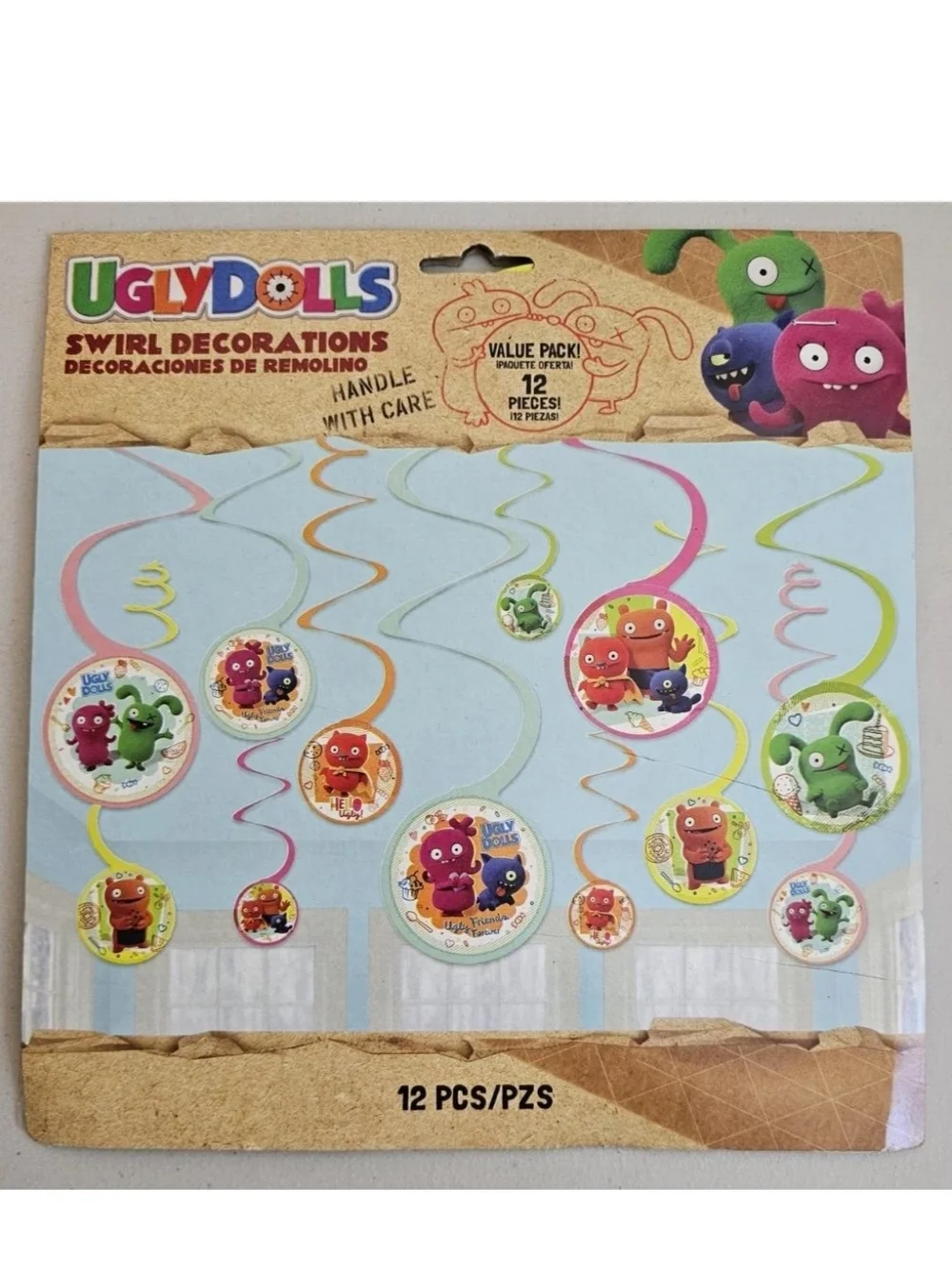 UglyDolls Swirl Hanging Decorations Pink, Green, Orange Blue  12 Piece Lot Of 2